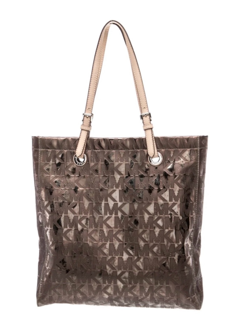 Michael Kors Metallic Taupe MK Logo Tote with Beige Straps